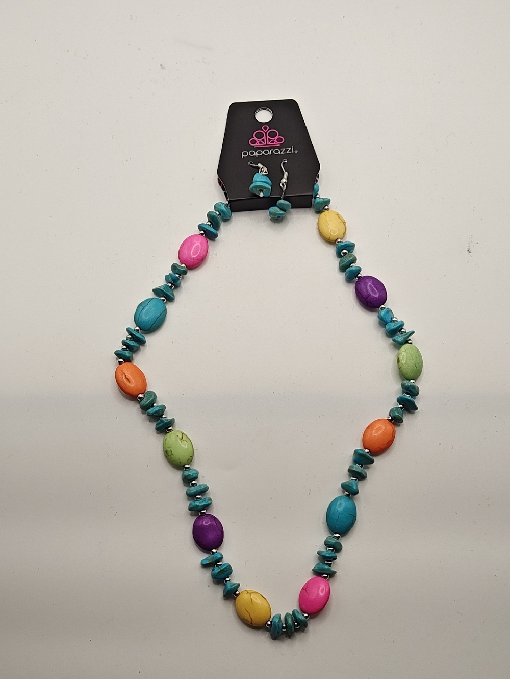 paparazzi Beaded Multicolor Turquoise Chip Necklace & Earrings Set